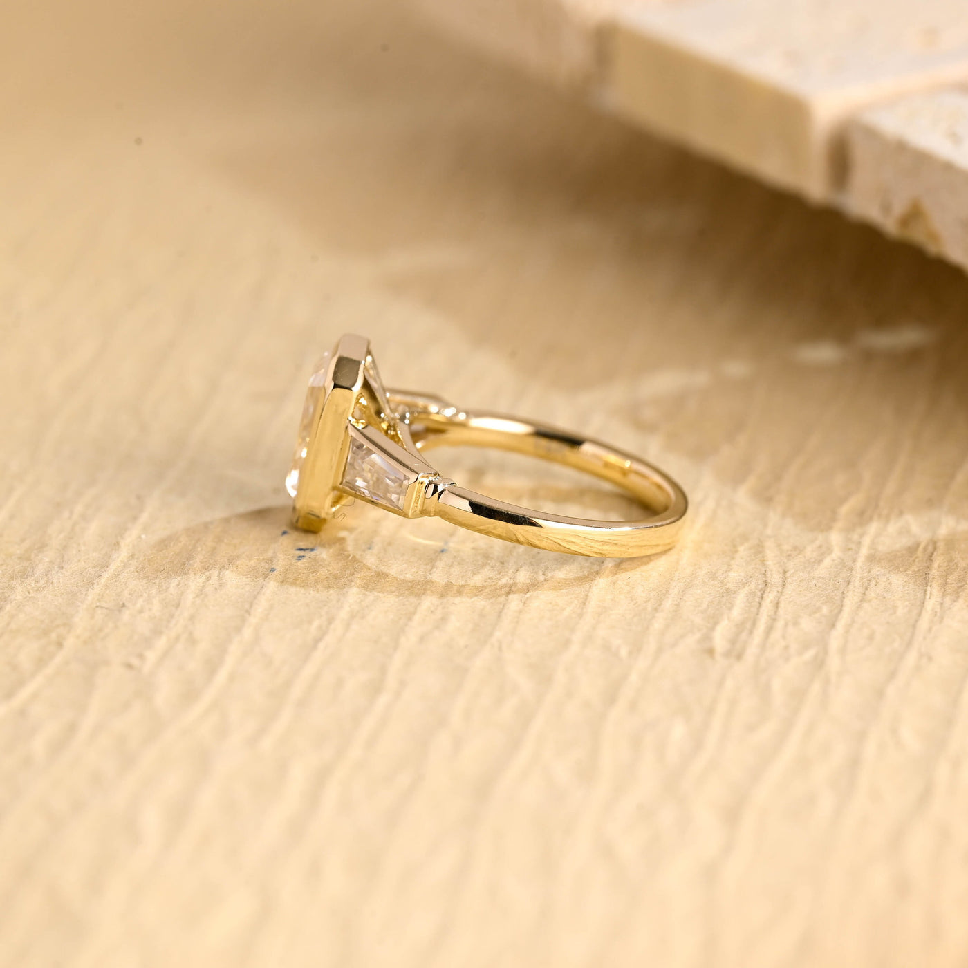 3.0CT Emerald Cut Bezel Setting Trilogy Moissanite Engagement Ring