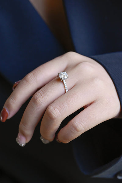 1.0 CT Cushion Cut Hidden Halo Moissanite Engagement Ring