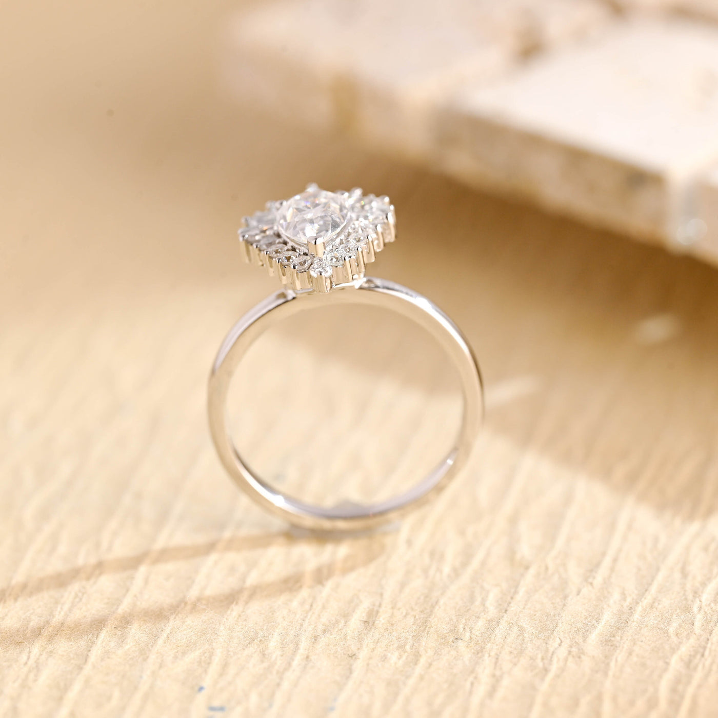 1.0CT Pear Cut Cluster Diamond Moissanite Engagement Ring