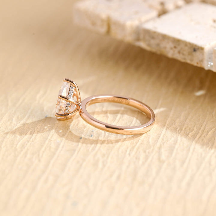 2.0CT Pear Cut Hidden Halo Moissanite Engagement Ring