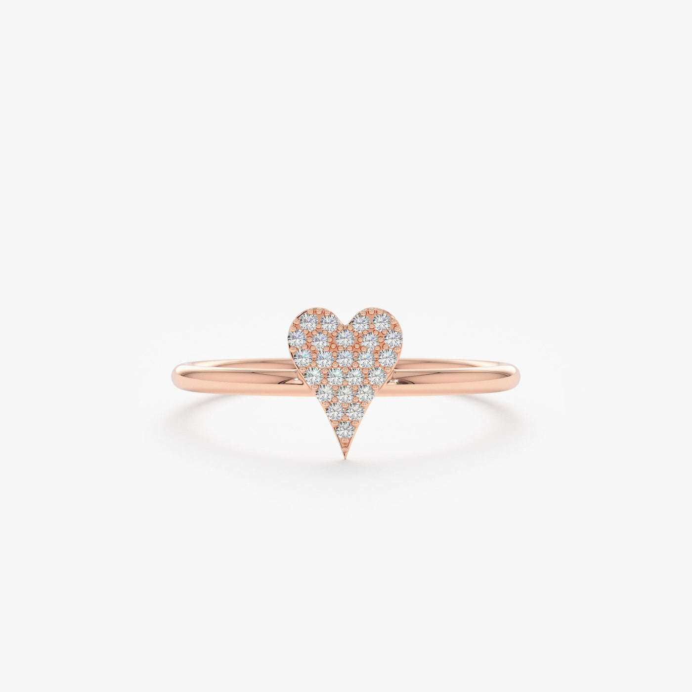 Round Cut Micro Pave Diamond Heart Shape Wedding Ring