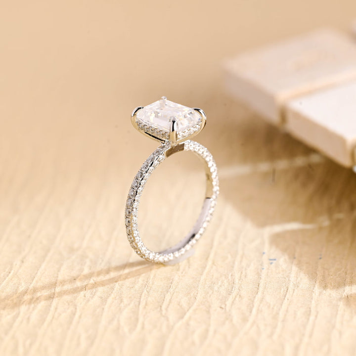 1.50CT Emerald Cut Hidden Halo Moissanite Engagement Ring
