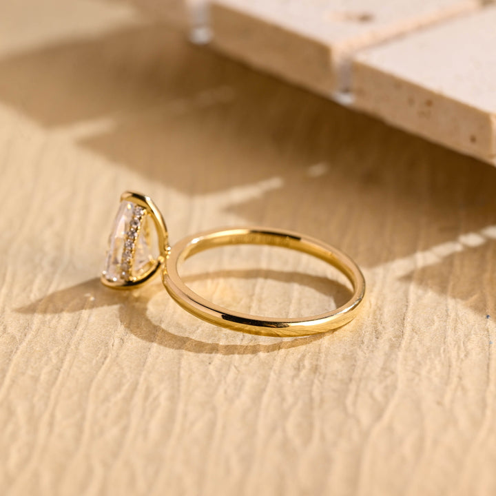 1.50CT Pear Cut Diamond Hidden Halo Moissanite Engagement Ring