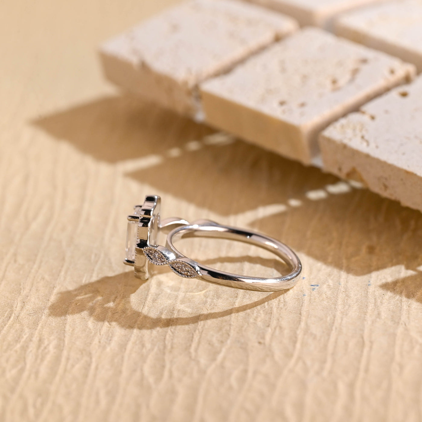 1.0CT Emerald Cut Vintage Inspired Moissanite Engagement Ring