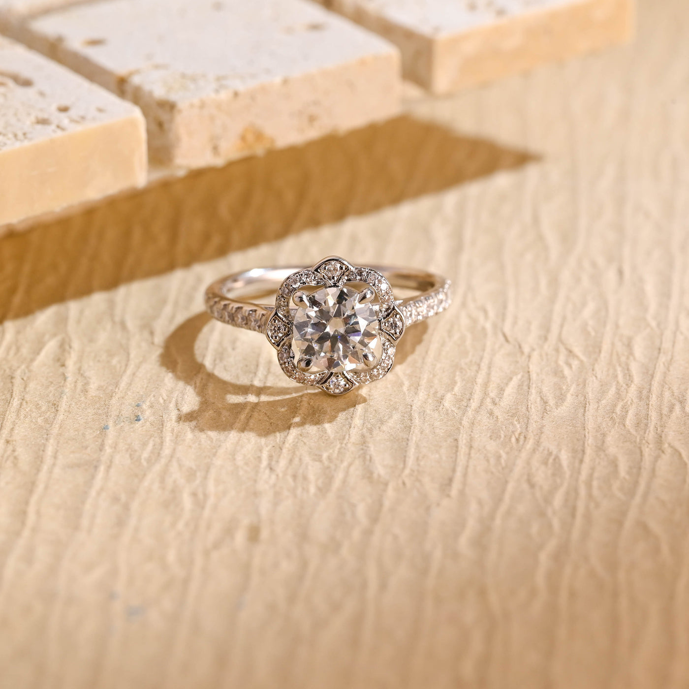 1.0CT Round Brilliant Halo Setting Moissanite Engagement Ring