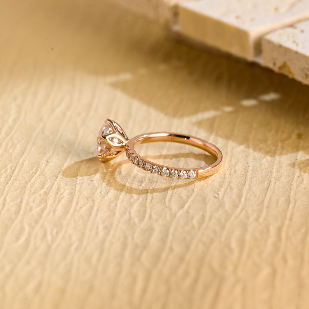 1.0 CT Round Brilliant Pave Setting Moissanite Engagement Ring