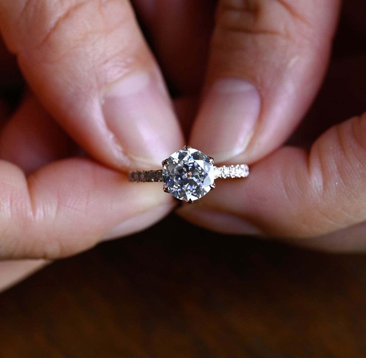 1.0 CT Round Brilliant Pave Setting Moissanite Engagement Ring