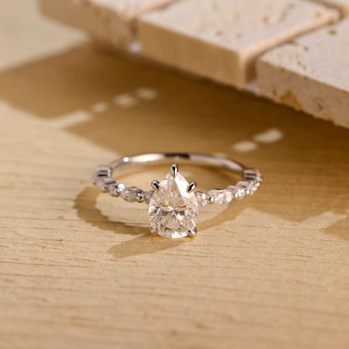 1.50 CT Pear Daimond Pave Setting Moissanite Engagement Ring