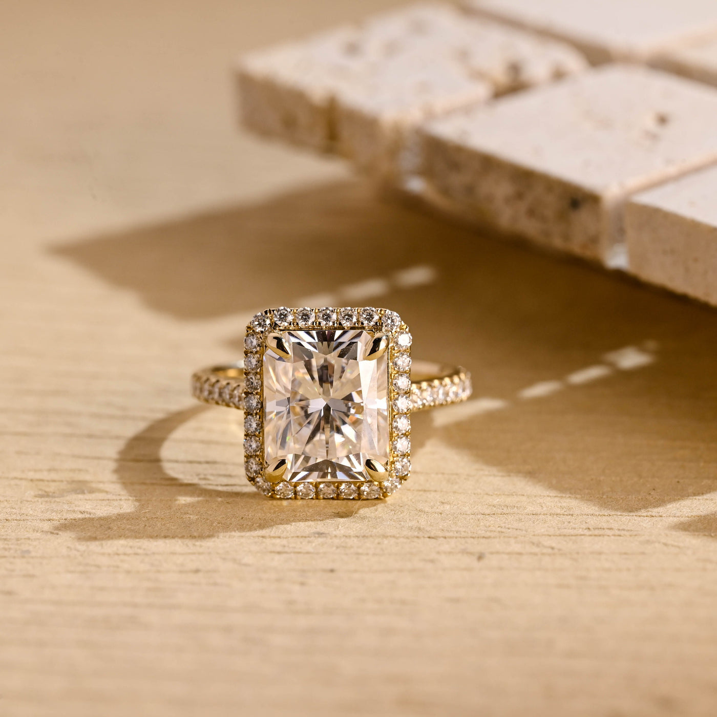 2.0CT Radiant Cut Halo Diamond Moissanite Engagement Ring