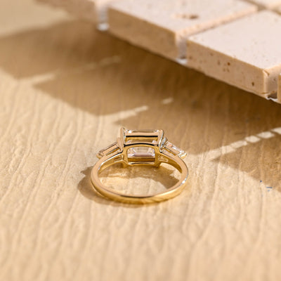 1.0CT East West Emerald Cut Three Stone Moissanite Engagement Ring