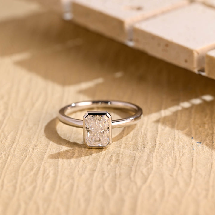 1.0CT Radiant Diamond Bezel Set Solitaire Moissanite Engagement Ring