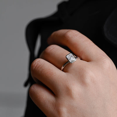 1.0CT Radiant Diamond Bezel Set Solitaire Moissanite Engagement Ring