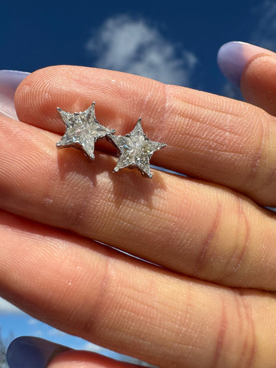 14k White Gold Star Moissanite Diamond Stud Earrings for Women