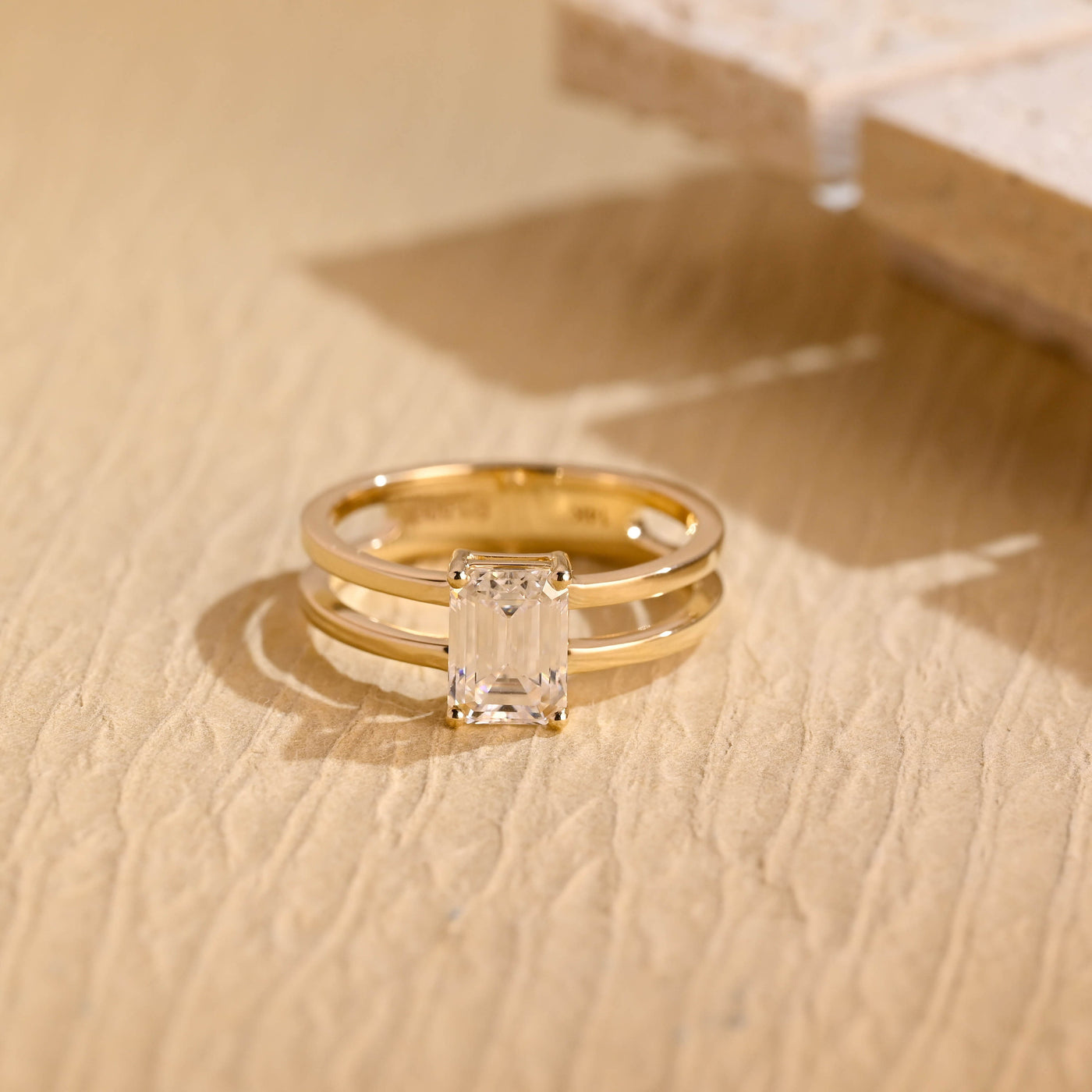 1.0 CT Emerald Cut Unique Solitaire Moissanite Engagement Ring