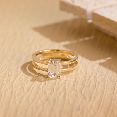 1.0 CT Emerald Cut Unique Solitaire Moissanite Engagement Ring