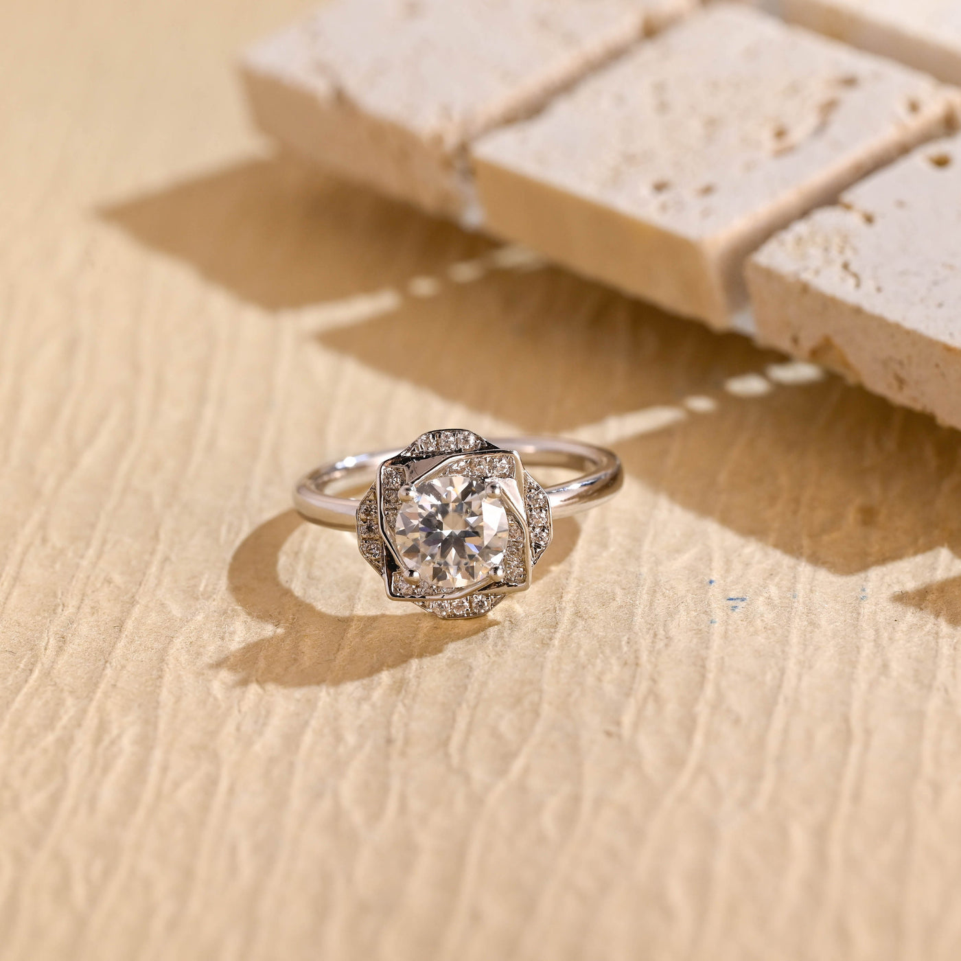 1.0CT Round Brilliant Cluster Diamond Moissanite Engagement Ring