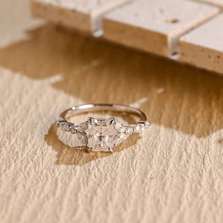 1.0CT Radiant Cut Cluster Diamond Moissanite Engagement Ring