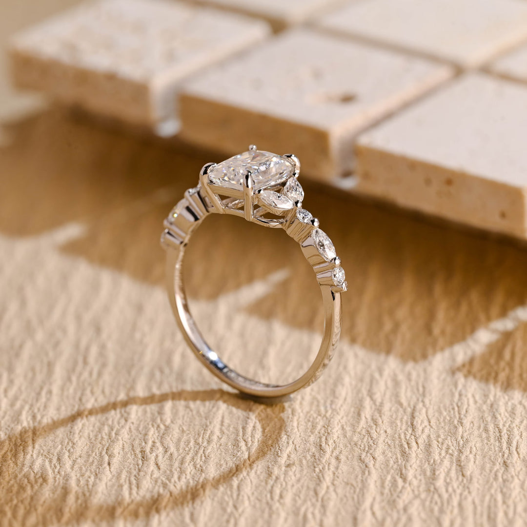 1.0CT Radiant Cut Cluster Diamond Moissanite Engagement Ring