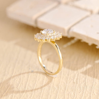 0.50CT Round Brilliant Halo Cluster Moissanite Engagement Ring