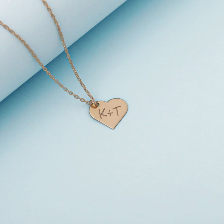 Letter Engraved Heart Necklace in 14K Solid Gold