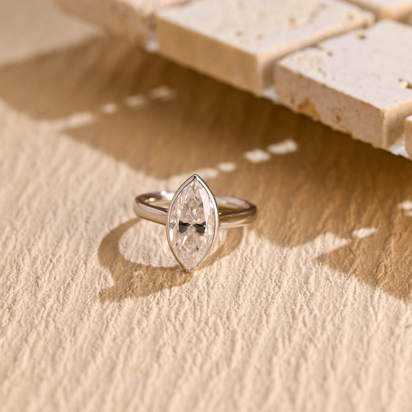 1.50CT Marquise Cut Bezel Setting Solitaire Moissanite Engagement Ring