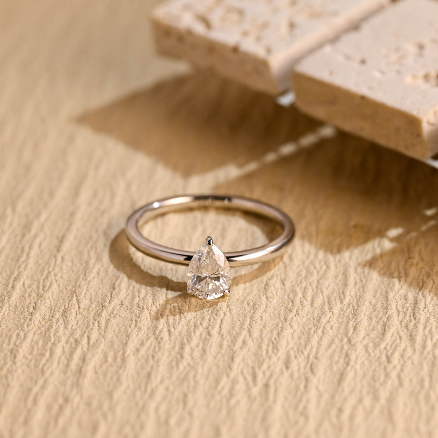 0.50CT Pear Diamond Solitaire Moissanite Engagement Ring