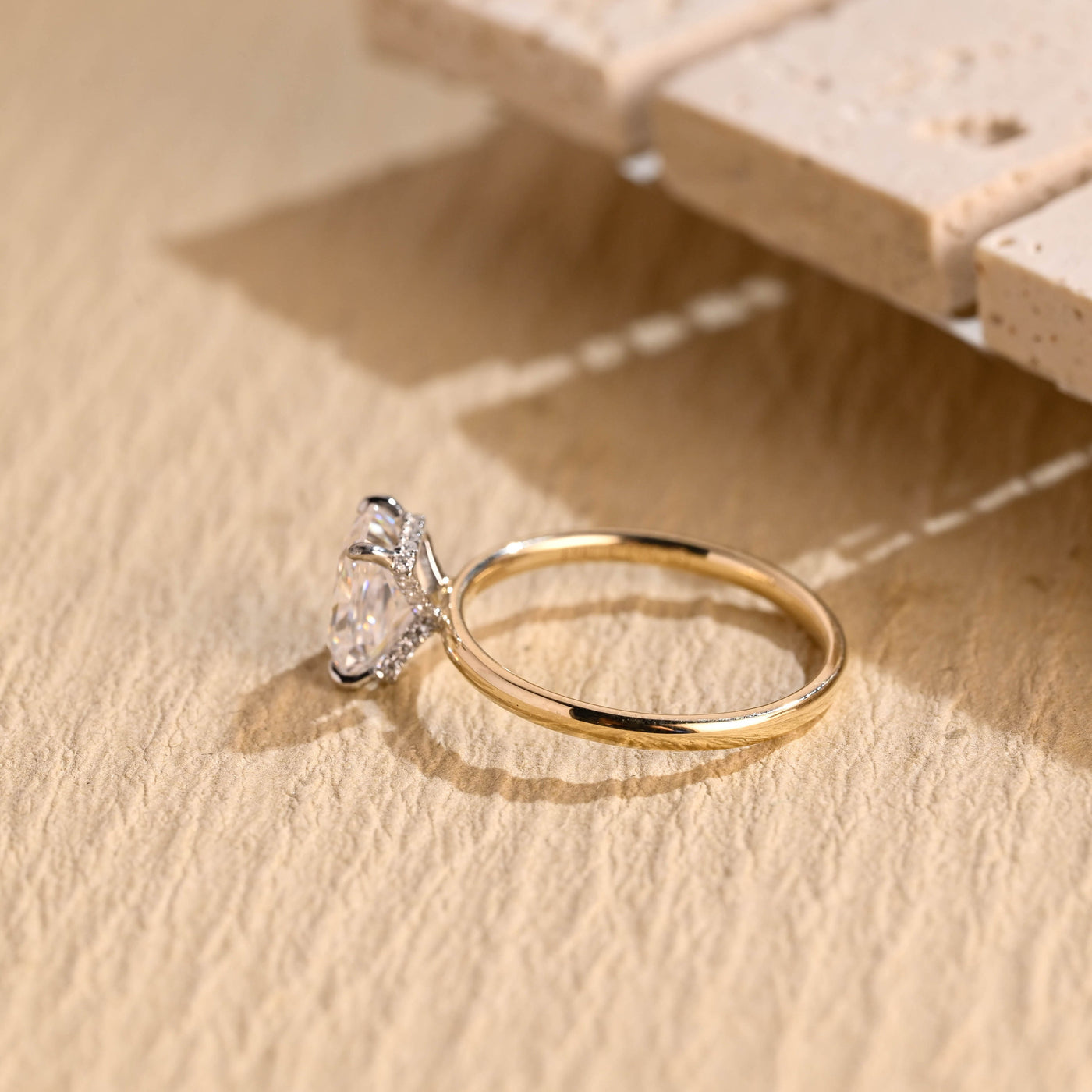 1.0CT Radiant Cut Hidden Halo Diamond Moissanite Engagement Ring