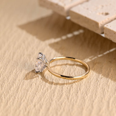 1.0CT Radiant Cut Hidden Halo Diamond Moissanite Engagement Ring