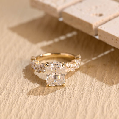 1.50CT Radiant Cut Hidden Halo Cluster Moissanite Engagement Ring