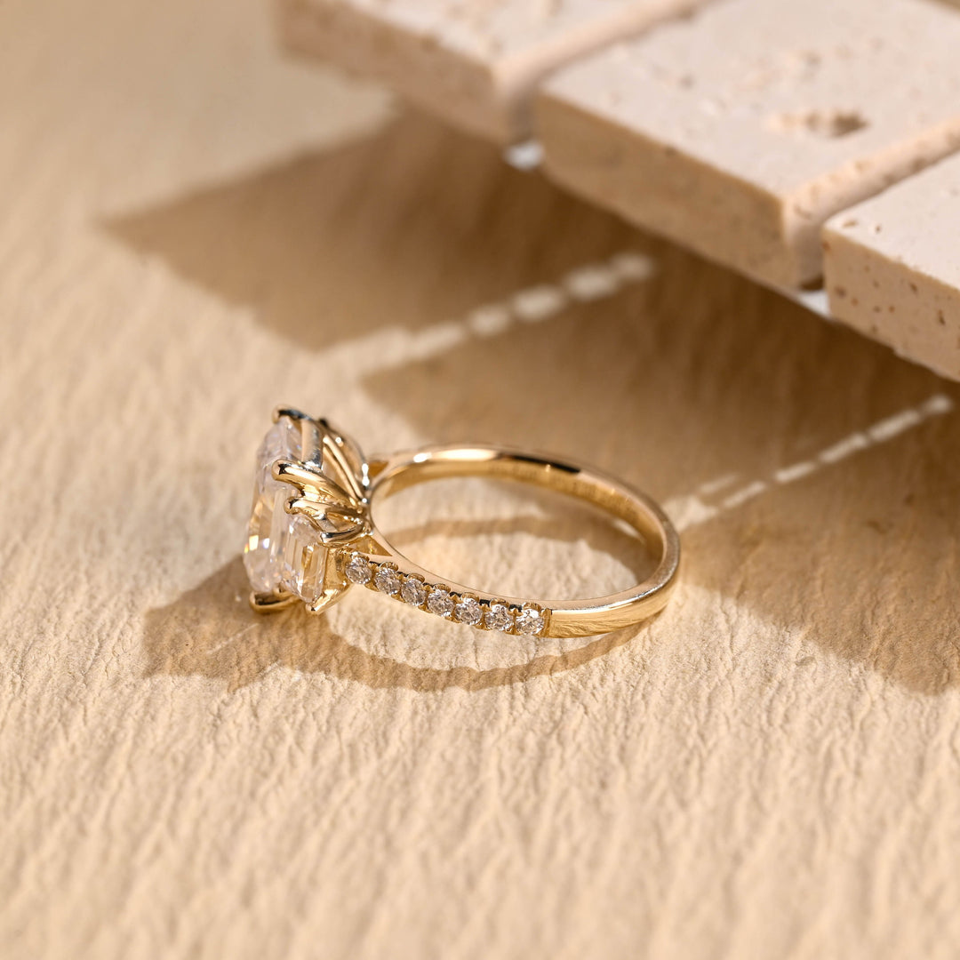 1.50CT Radiant Cut Three Stone Moissanite Engagement Ring