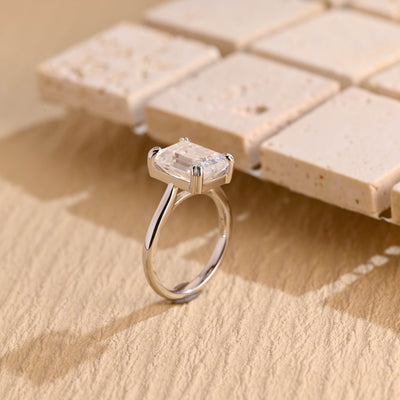 2.0 CT Emerald Cut Solitaire Moissanite Engagement Ring