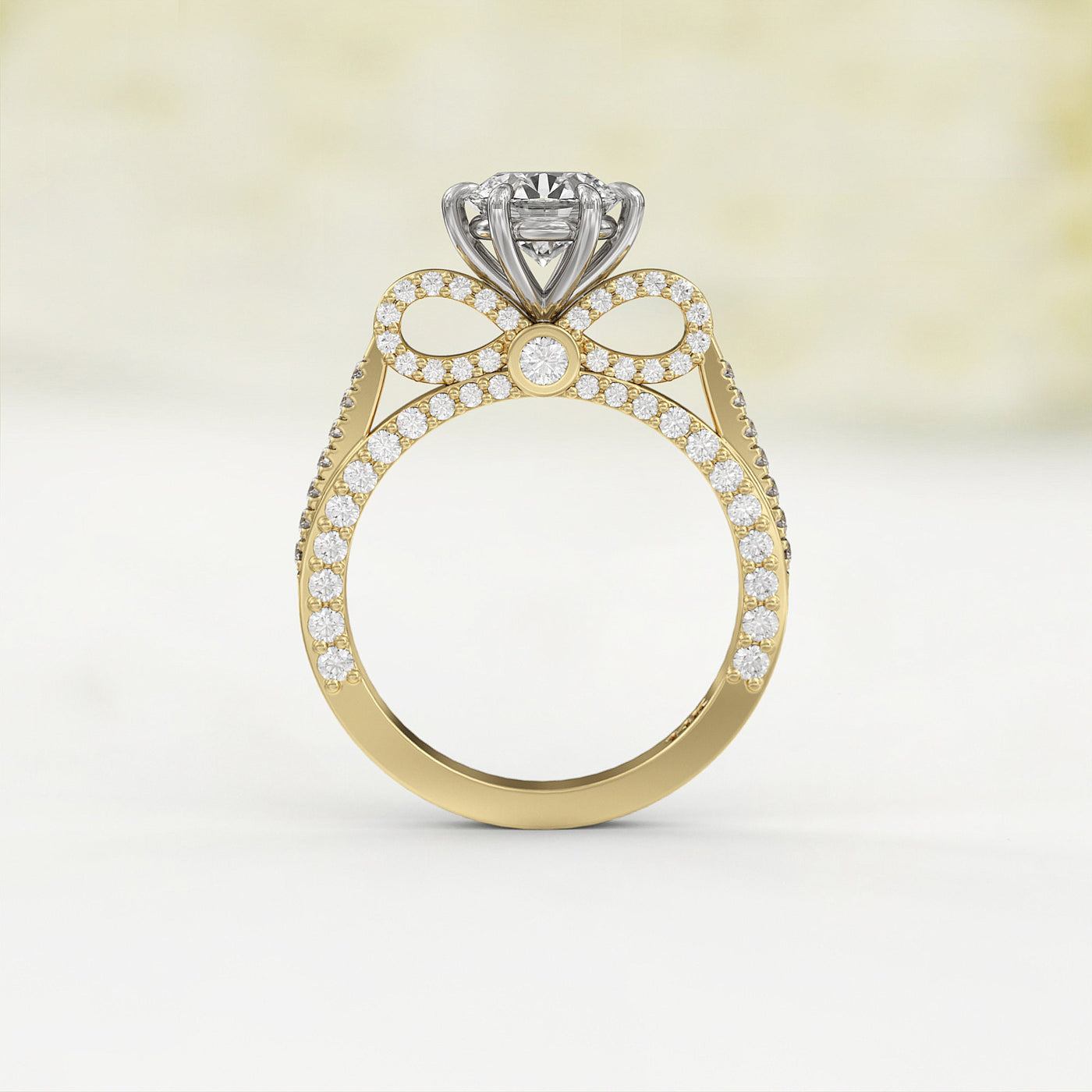 1.0 CT Round Cut Moissanite Three Side Pave Unique Engagement Ring