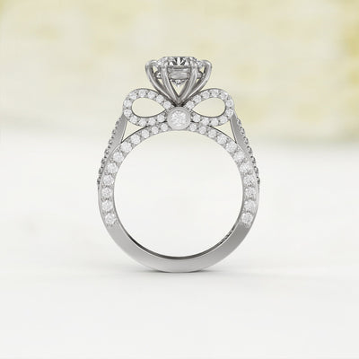 1.0 CT Round Cut Moissanite Three Side Pave Unique Engagement Ring
