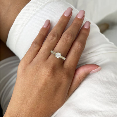 1.0 CT Round Cut Moissanite Three Side Pave Unique Engagement Ring