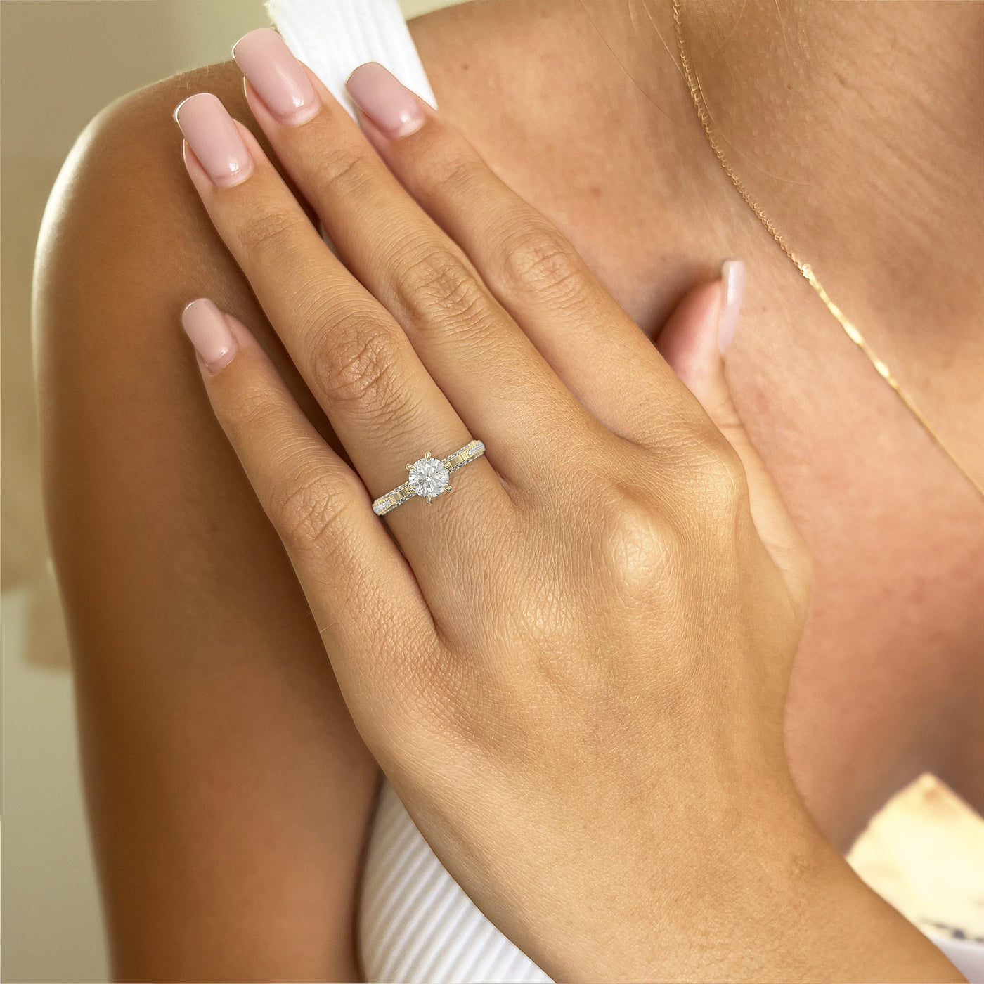 1.0 CT Round Cut Moissanite Three Side Pave Unique Engagement Ring