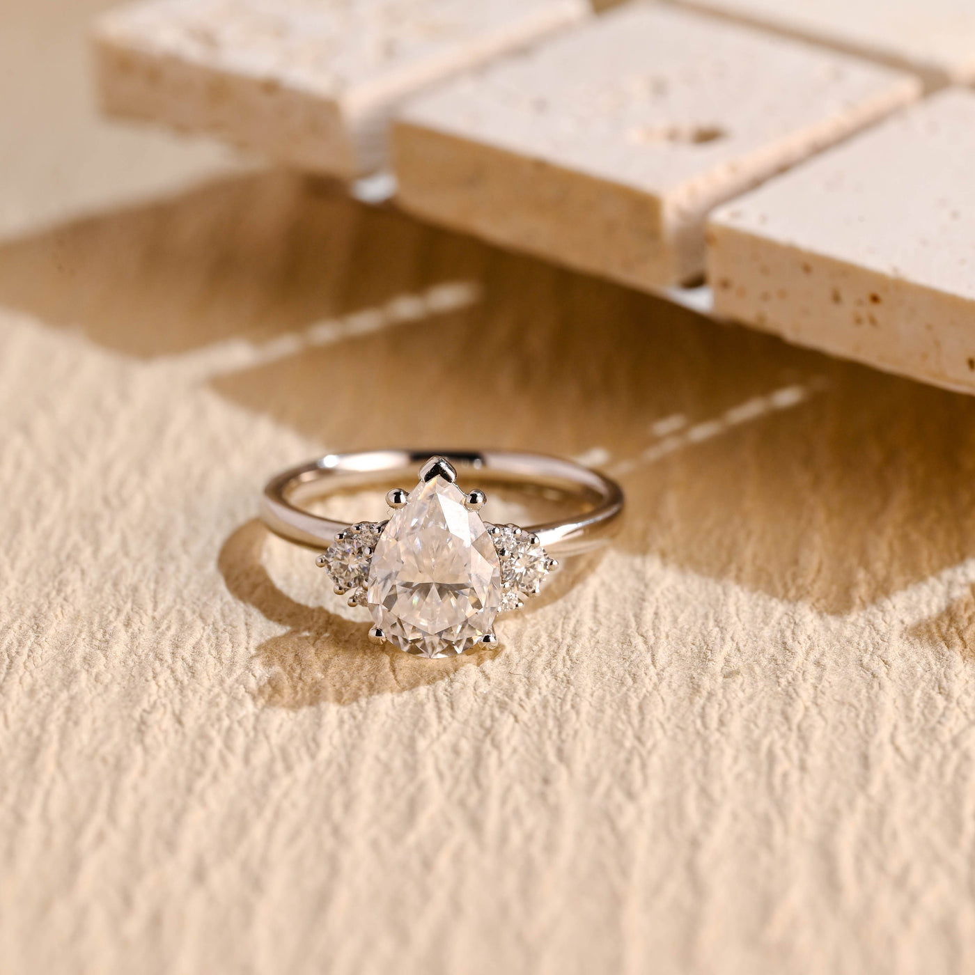 1.50 CT Pear Diamond Cluster Moissanite Engagement Ring