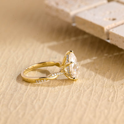 3.0CT Pear Cut Hidden Halo Moissanite Engagement Ring