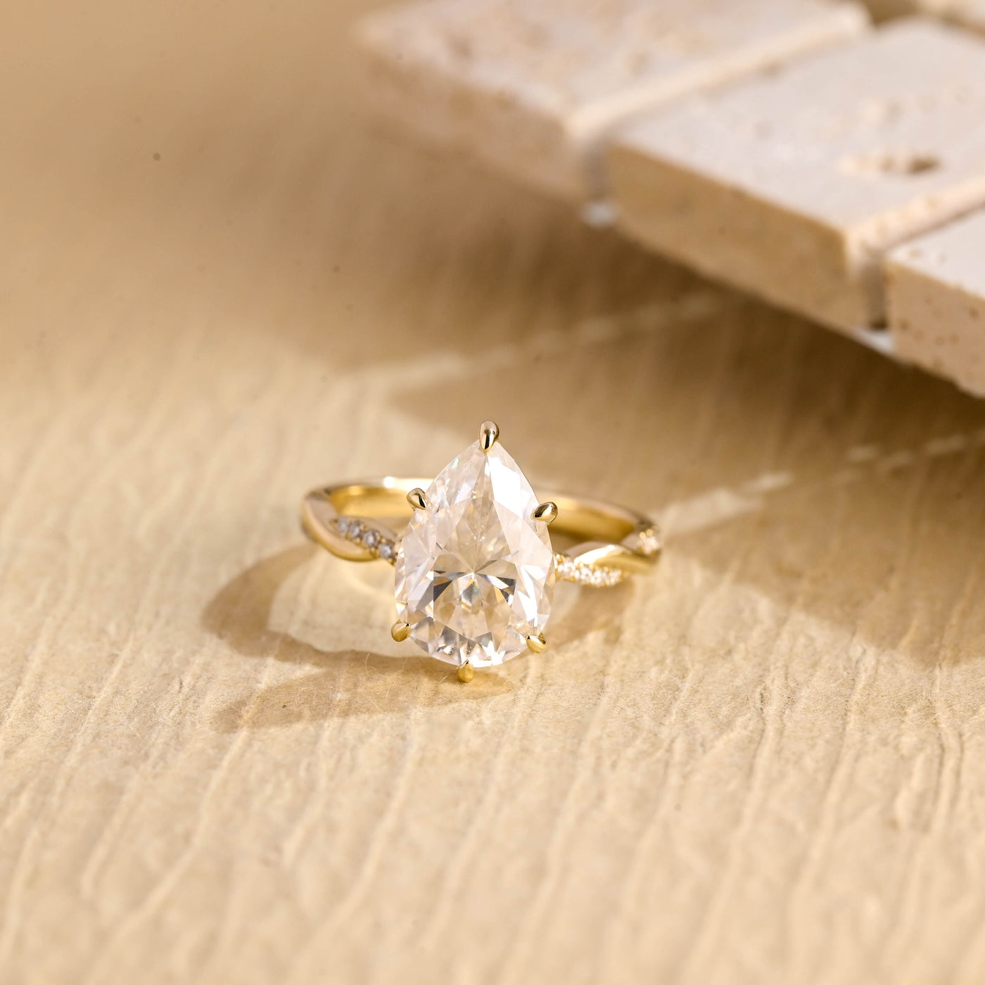 3.0CT Pear Cut Hidden Halo Moissanite Engagement Ring