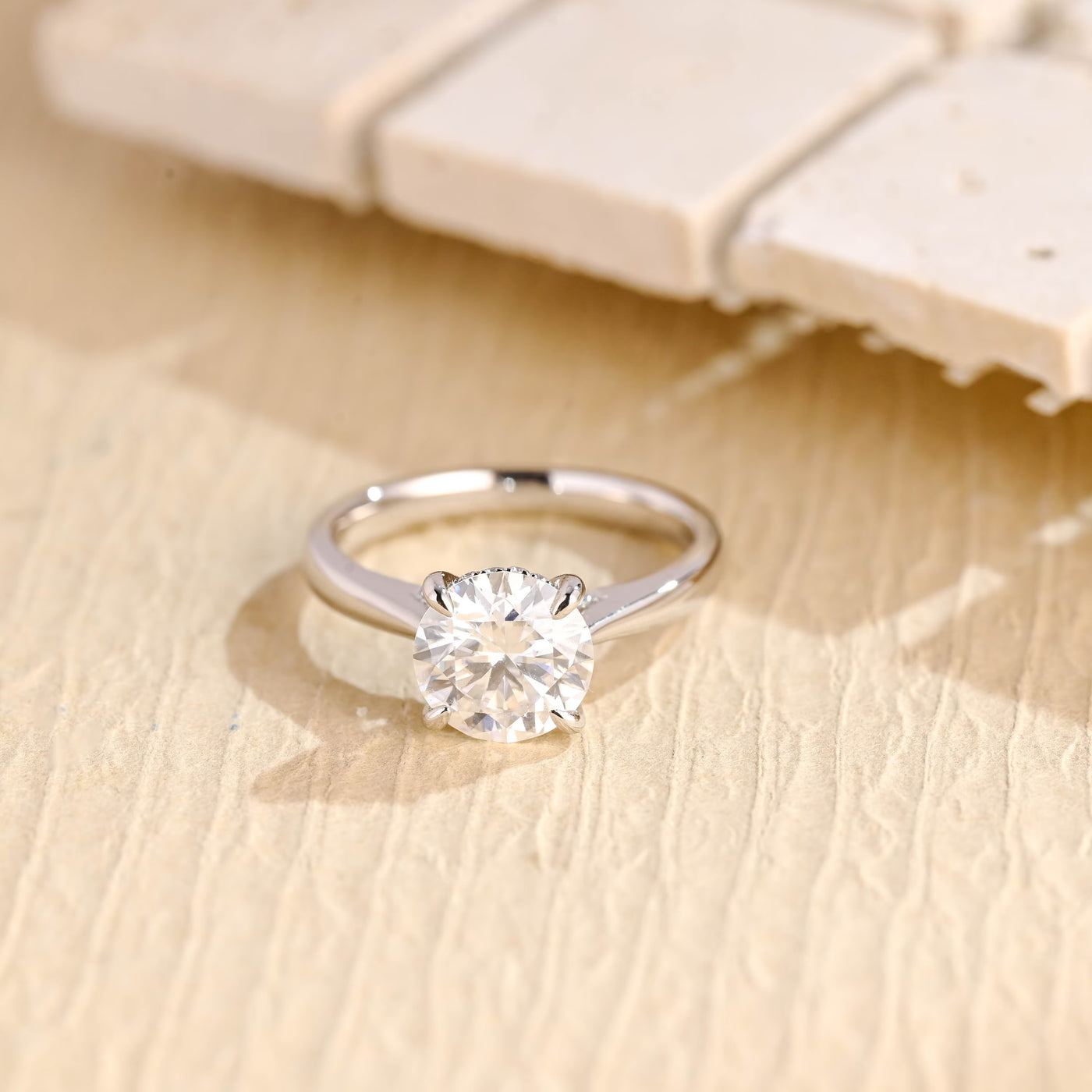 1.0CT Round Brilliant Hidden Halo Moissanite Engagement Ring