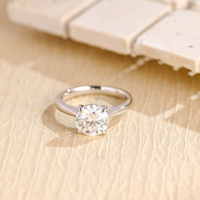 1.0CT Round Brilliant Hidden Halo Moissanite Engagement Ring