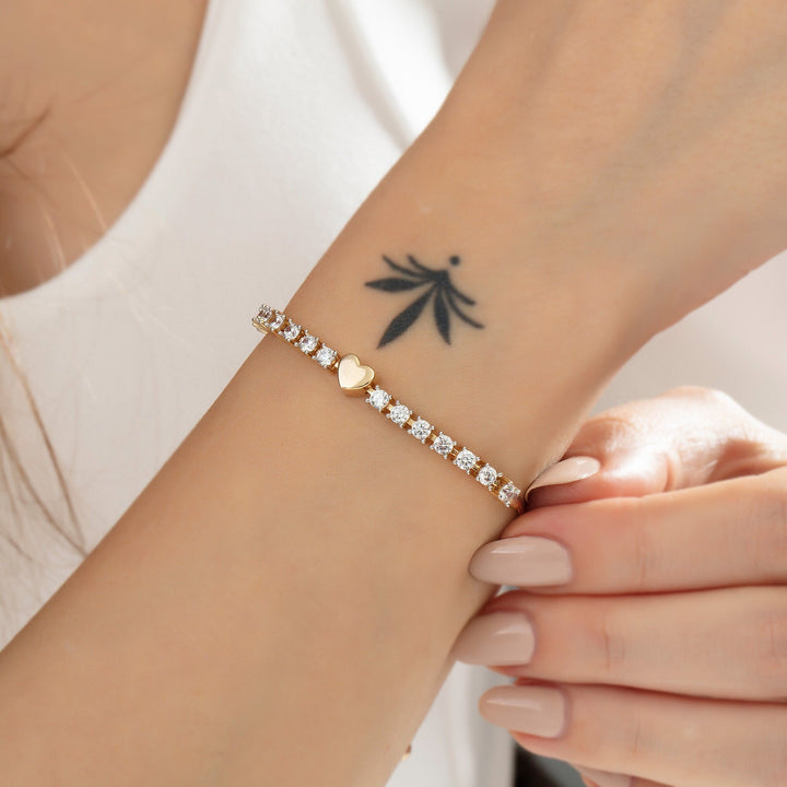 5 To 7" Adjustable Tennis Heart Diamond Bracelet for Her