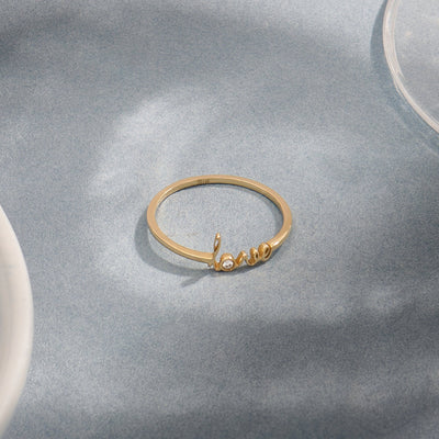 Love Moissanite Diamond Ring in Solid Yellow Gold