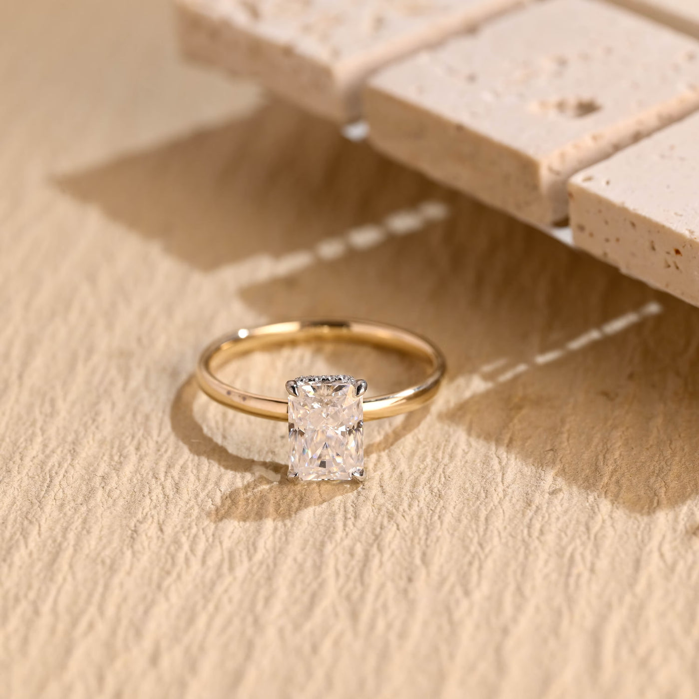 1.0CT Radiant Cut Hidden Halo Diamond Moissanite Engagement Ring