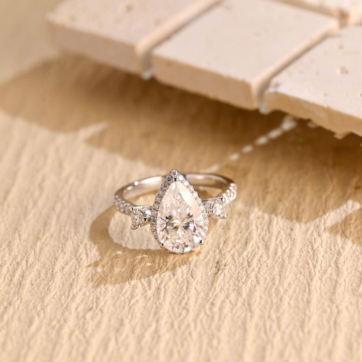 2.50CT Pear Diamond Halo Moissanite Engagement Ring