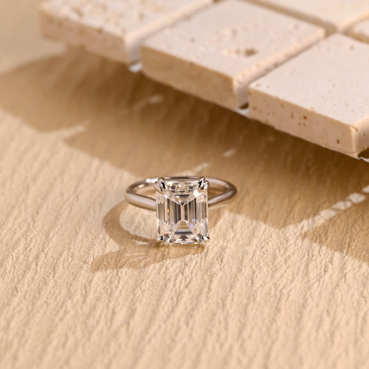 2.0 CT Emerald Cut Solitaire Moissanite Engagement Ring