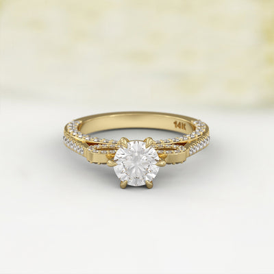 1.0 CT Round Cut Moissanite Three Side Pave Unique Engagement Ring