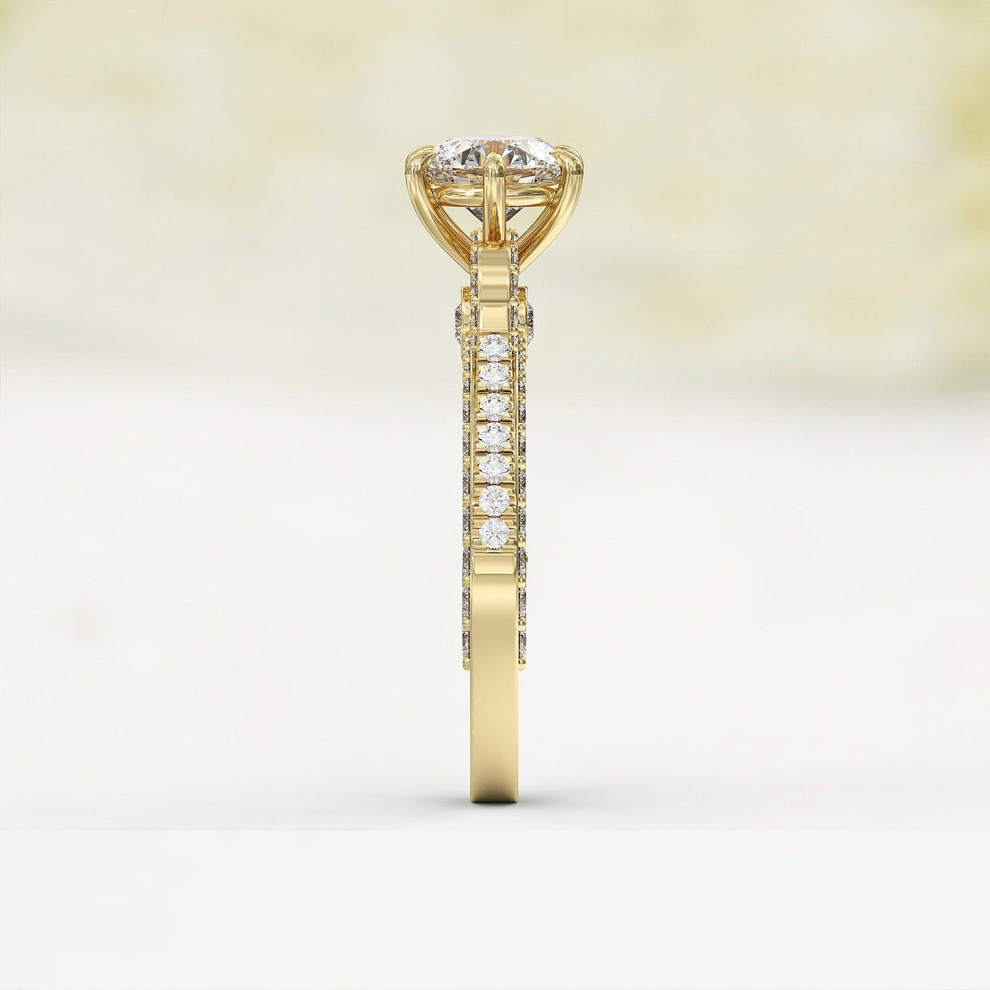 1.0 CT Round Cut Moissanite Three Side Pave Unique Engagement Ring