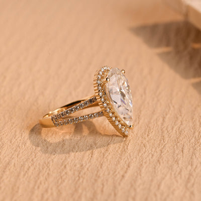 4.0 CT Pear Diamond Halo Split Shank Moissanite Engagement Ring