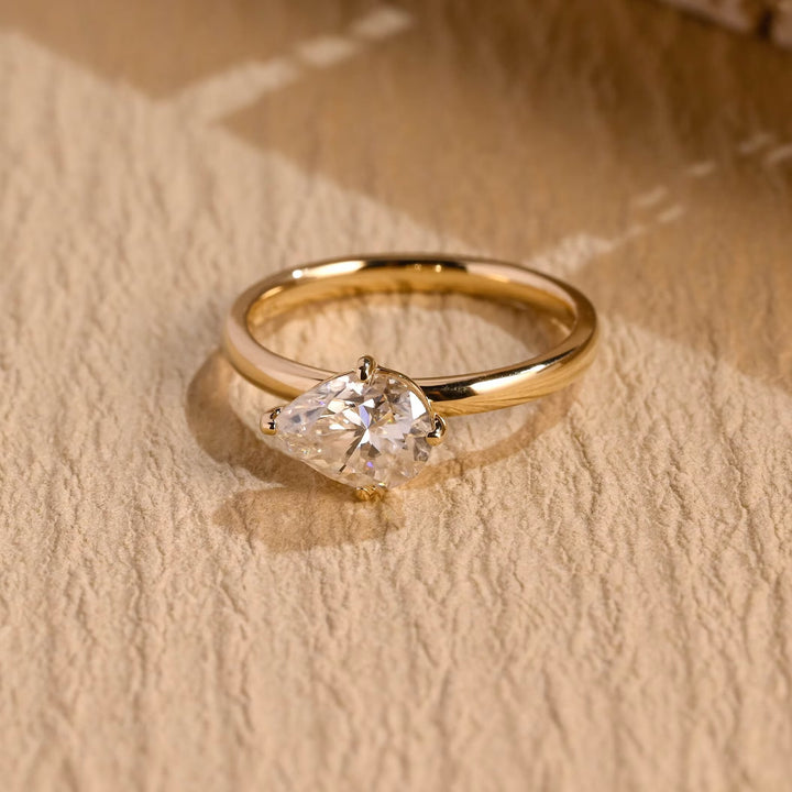 1.0 CT East West Pear Diamond Solitaire Moissanite Engagement Ring