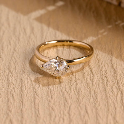 1.0 CT East West Pear Diamond Solitaire Moissanite Engagement Ring